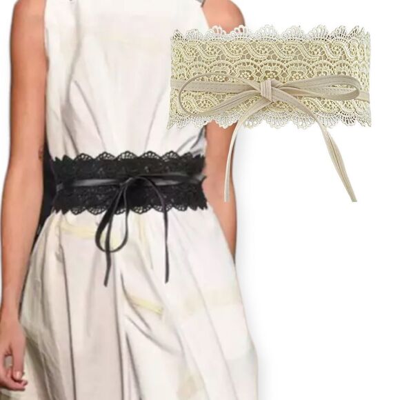 Ivory Lace Wide Waist Wrap Statement Belt NEW - Picture 1 of 3